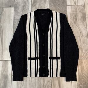 All Saints Men's Berkley Cardigan Sz XS Gray White Striped Wool Blend Pockets